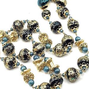 Vintage Bohemian Venetian Beaded Necklace Signed Hong Kong 26in